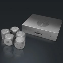 Set Of 5 Rare-T Precision Dice With Elegant Square Aluminum Storage Box