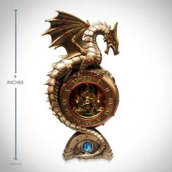 Decor L'Autre Sens Collectible Statues Steampunk Dragon Perching On Clock Cast Bronze Statue