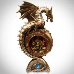 Decor L'Autre Sens Collectible Statues Steampunk Dragon Perching On Clock Cast Bronze Statue