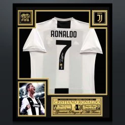 APW Signed Memorabilia Cristiano Ronaldo- Hand-Signed Juventus Jersey Custom Museum Frame