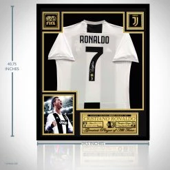APW Signed Memorabilia Cristiano Ronaldo- Hand-Signed Juventus Jersey Custom Museum Frame