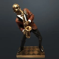 Decor L'Autre Sens Jazz Man Charlie Parker & Saxophone Cast Bronze Statue