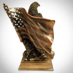 Decor L'Autre Sens American Bald Eagle And USA Flag Cast Bronze Statue