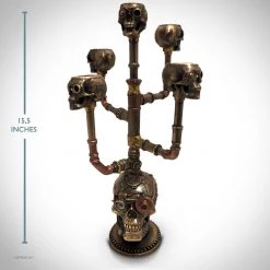 Decor L'Autre Sens Steampunk Skull Cast Bronze Candle Holder & Statue