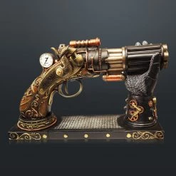 Decor L'Autre Sens Steampunk 6 Barrel Pistol Caste Bronze Statue Collectible Statues