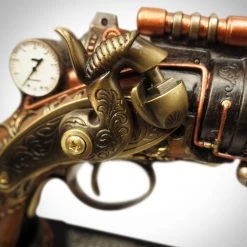 Decor L'Autre Sens Steampunk 6 Barrel Pistol Caste Bronze Statue Collectible Statues