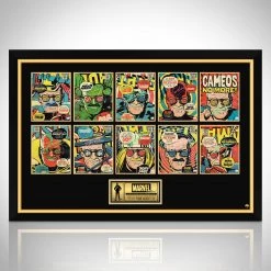 APW Stan Lee- Hand-Signed Collage Poster Of 10 Caricatures Of Himself By Stan Lee Custom Frame
