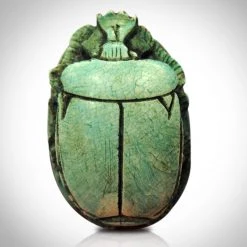 Authentic Xl Glazed Steatite Funerary Scarab Bead Displayed In A Rare-T Exclusive Custom Museum Display