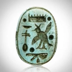 Authentic Xl Glazed Steatite Funerary Scarab Bead Displayed In A Rare-T Exclusive Custom Museum Display