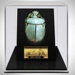 Authentic Xl Glazed Steatite Funerary Scarab Bead Displayed In A Rare-T Exclusive Custom Museum Display