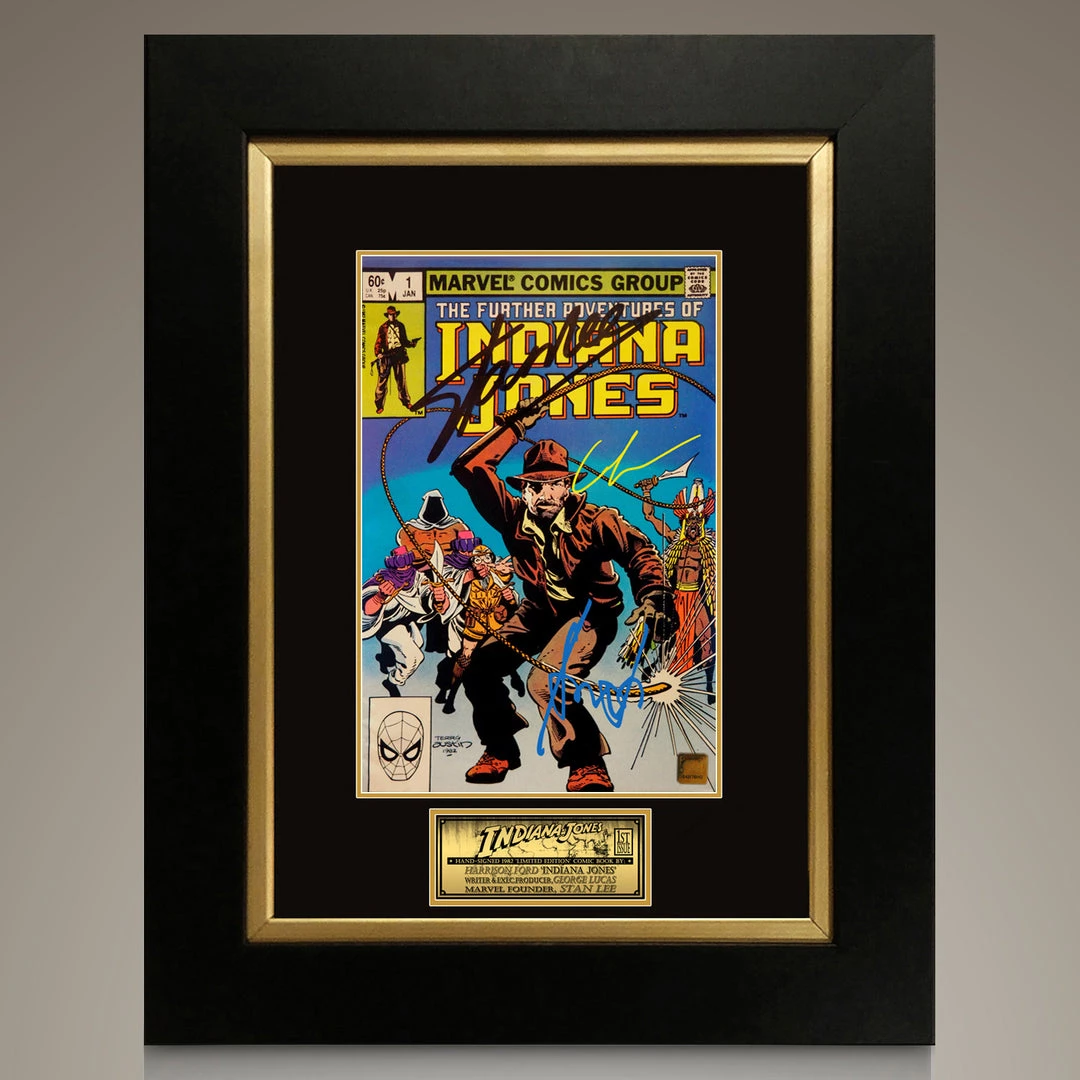 APW Signed Memorabilia Indiana Jones- The Further Adventures Of Indiana Jones #1 1982 Comic Book Hand-Signed By Harrison Ford, George Lucas & Stan Lee Custom Frame 2 APW Signed Memorabilia Indiana Jones- The Further Adventures Of Indiana Jones #1 1982 Comic Book Hand-Signed By Harrison Ford, George Lucas & Stan Lee Custom Frame