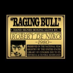 GIAN Signed Memorabilia Raging Bull - Hand-Signed Boxing Glove By Robert De Niro Museum Display