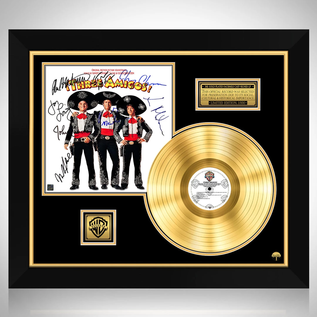 RARE-T Three Amigos - Original Motion Picture Soundtrack Gold LP Limited Signature Edition Studio Licensed Custom Frame 1 RARE-T Three Amigos - Original Motion Picture Soundtrack Gold LP Limited Signature Edition Studio Licensed Custom Frame