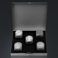 Set Of 5 Rare-T Precision Dice With Elegant Square Aluminum Storage Box