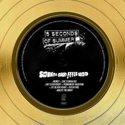 RARE-T 5 Seconds Of Summer Sounds Good Feels Good Gold LP Limited Signature Edition Studio Licensed Custom Frame