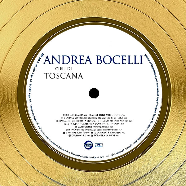 RARE-T Andrea Bocelli - Cieli Di Toscana Gold LP Limited Signature Edition Studio Licensed Custom Frame Limited Edition Frames 5 RARE-T Andrea Bocelli - Cieli Di Toscana Gold LP Limited Signature Edition Studio Licensed Custom Frame Limited Edition Frames