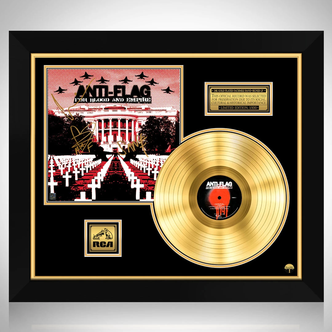 RARE-T Anti-Flag - For Blood And Empire Gold LP Limited Signature Edition Studio Licensed Custom Frame Limited Edition Frames 1 RARE-T Anti-Flag - For Blood And Empire Gold LP Limited Signature Edition Studio Licensed Custom Frame Limited Edition Frames