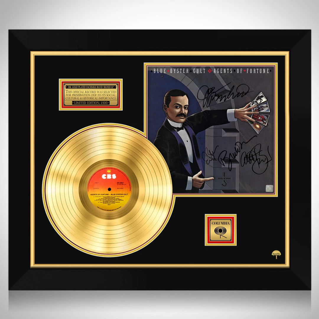 Rare-T Blue ??yster Cult Agents Of Fortune Gold LP Limited Signature Edition Studio Licensed Custom Frame 1 Rare-T Blue ??yster Cult Agents Of Fortune Gold LP Limited Signature Edition Studio Licensed Custom Frame