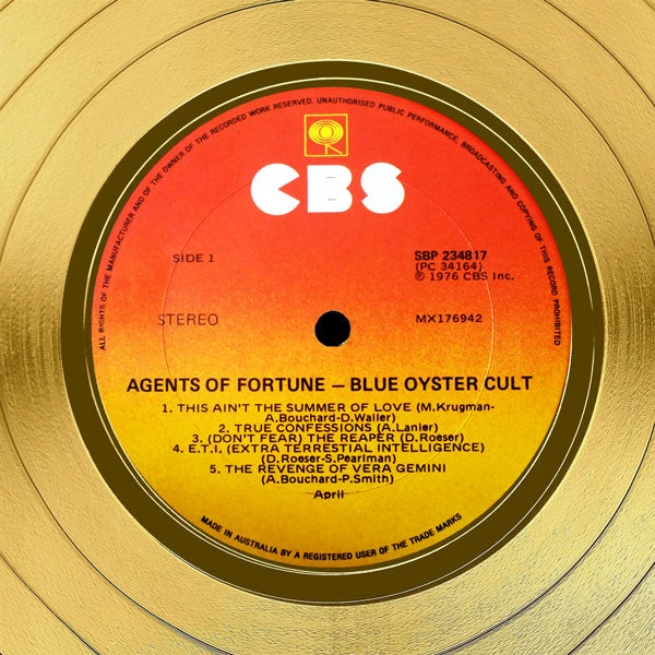 Rare-T Blue ??yster Cult Agents Of Fortune Gold LP Limited Signature Edition Studio Licensed Custom Frame 4 Rare-T Blue ??yster Cult Agents Of Fortune Gold LP Limited Signature Edition Studio Licensed Custom Frame