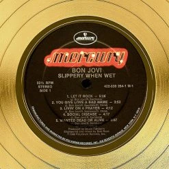 RARE-T Bon Jovi Slippery When Wet Gold LP Limited Signature Edition Studio Licensed Custom Frame