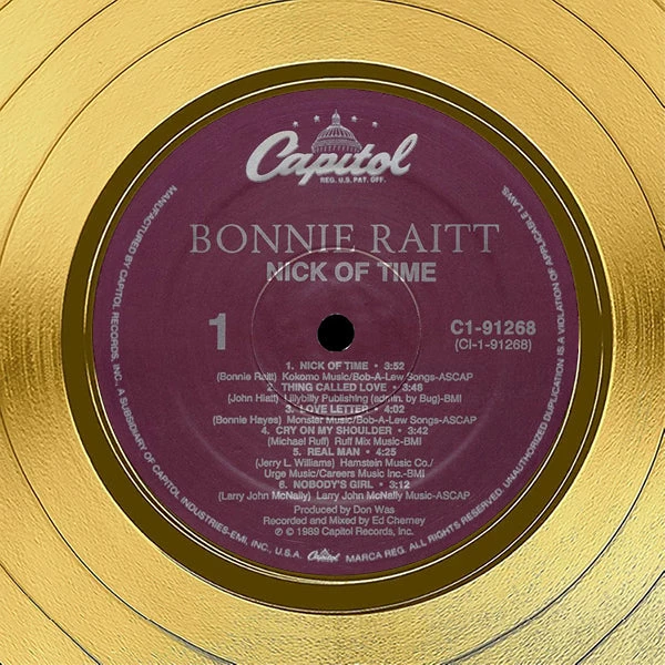RARE-T Bonnie Raitt - Nick Of Time Gold LP Limited Signature Edition Studio Licensed Custom Frame Limited Edition Frames 5 RARE-T Bonnie Raitt - Nick Of Time Gold LP Limited Signature Edition Studio Licensed Custom Frame Limited Edition Frames