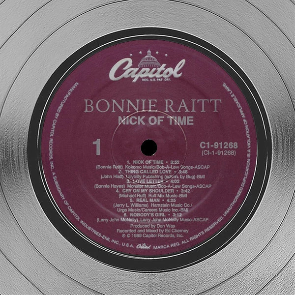 RARE-T Limited Edition Frames Bonnie Raitt - Nick Of Time Platinum LP Limited Signature Edition Studio Licensed Custom Frame 5 RARE-T Limited Edition Frames Bonnie Raitt - Nick Of Time Platinum LP Limited Signature Edition Studio Licensed Custom Frame