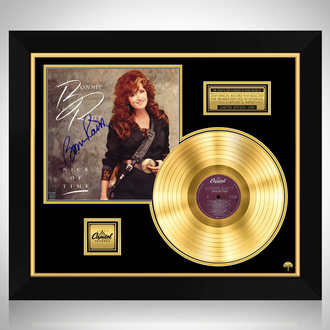 RARE-T Bonnie Raitt - Nick Of Time Gold LP Limited Signature Edition Studio Licensed Custom Frame Limited Edition Frames 1 RARE-T Bonnie Raitt - Nick Of Time Gold LP Limited Signature Edition Studio Licensed Custom Frame Limited Edition Frames