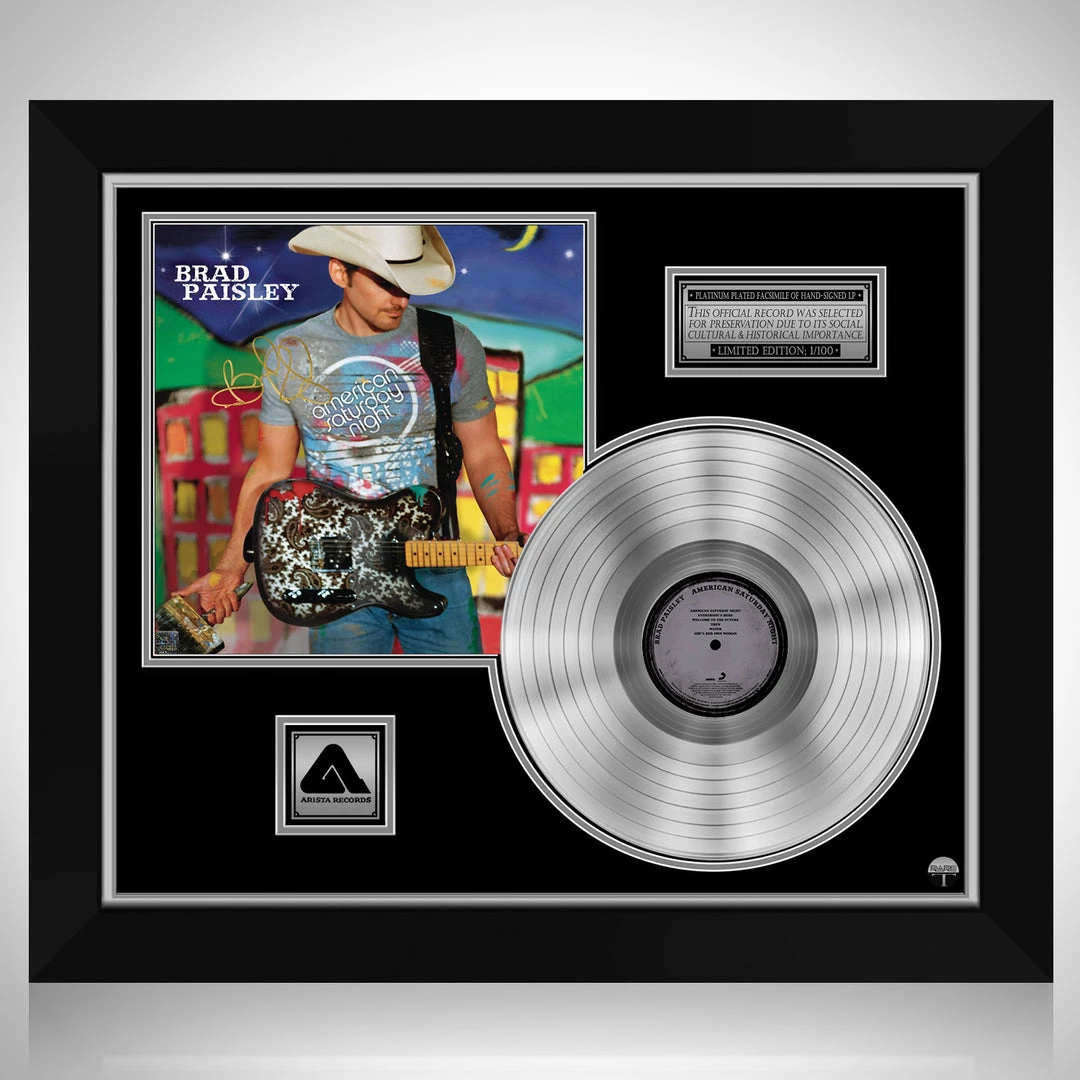 RARE-T Brad Paisley - American Saturday Night Platinum LP Limited Signature Edition Studio Licensed Custom Frame 1 RARE-T Brad Paisley - American Saturday Night Platinum LP Limited Signature Edition Studio Licensed Custom Frame