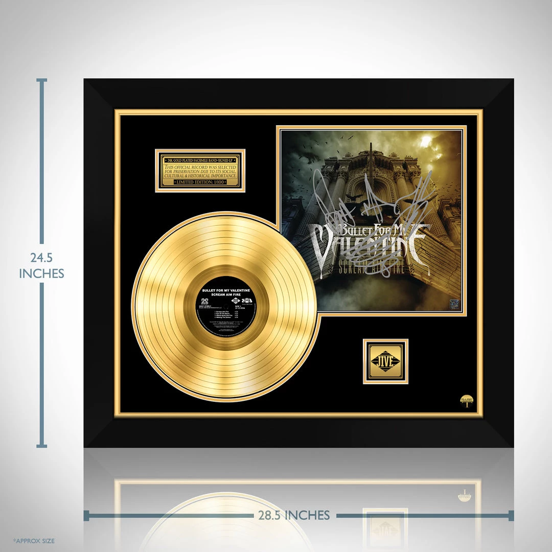 RARE-T Limited Edition Frames Bullet From My Valentine - Scream Aim Fire Gold LP Limited Signature Edition Studio Licensed Custom Frame 3 RARE-T Limited Edition Frames Bullet From My Valentine - Scream Aim Fire Gold LP Limited Signature Edition Studio Licensed Custom Frame