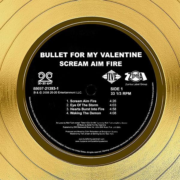 RARE-T Limited Edition Frames Bullet From My Valentine - Scream Aim Fire Gold LP Limited Signature Edition Studio Licensed Custom Frame 5 RARE-T Limited Edition Frames Bullet From My Valentine - Scream Aim Fire Gold LP Limited Signature Edition Studio Licensed Custom Frame
