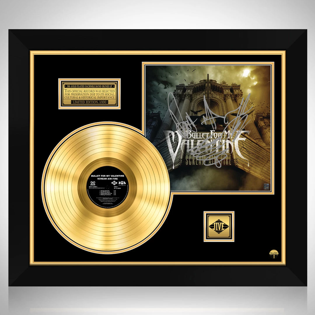 RARE-T Limited Edition Frames Bullet From My Valentine - Scream Aim Fire Gold LP Limited Signature Edition Studio Licensed Custom Frame 1 RARE-T Limited Edition Frames Bullet From My Valentine - Scream Aim Fire Gold LP Limited Signature Edition Studio Licensed Custom Frame