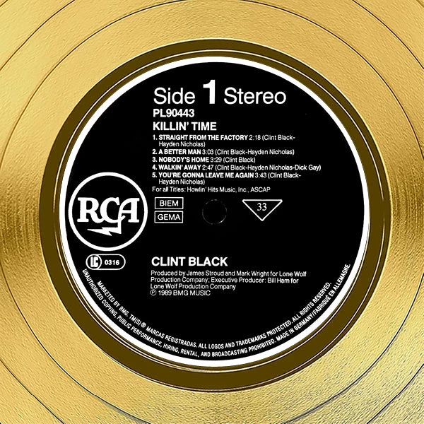RARE-T Limited Edition Frames Clint Black - Killin' Time Gold LP Limited Signature Edition Studio Licensed Custom Frame 5 RARE-T Limited Edition Frames Clint Black - Killin' Time Gold LP Limited Signature Edition Studio Licensed Custom Frame