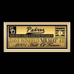 RARE-T Sports Memorabilia San Diego Padres - Dave Winfield Photo Limited Signature Edition Studio Licensed Custom Frame