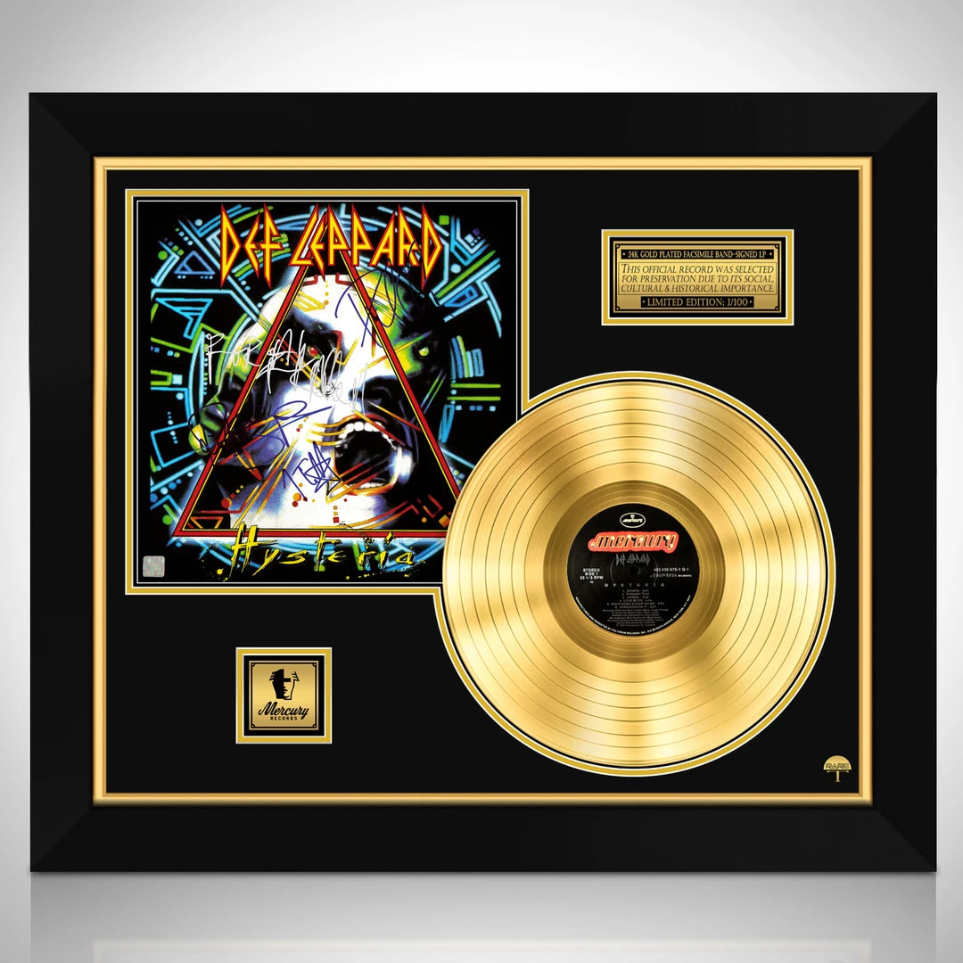 RARE-T Limited Edition Frames Def Leppard Hysteria Gold LP Limited Signature Edition Studio Licensed Custom Frame 1 RARE-T Limited Edition Frames Def Leppard Hysteria Gold LP Limited Signature Edition Studio Licensed Custom Frame