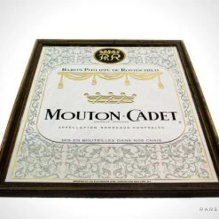 RARE-T Vintage Reverse Painted 'Baron Philippe De Rothschild-Mouton Cadet' Wine Bar Mirror/Advertisement Barware & Signs