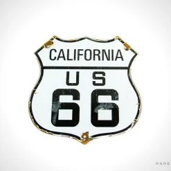 RARE-T Barware & Signs Old California Enamel/Porcelain Route 66 Road Sign
