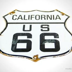 RARE-T Barware & Signs Old California Enamel/Porcelain Route 66 Road Sign