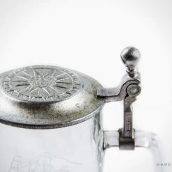 RARE-T Vintage Etched Glass 'Grand Turk 1786' Metal-Lidded Beer Stein