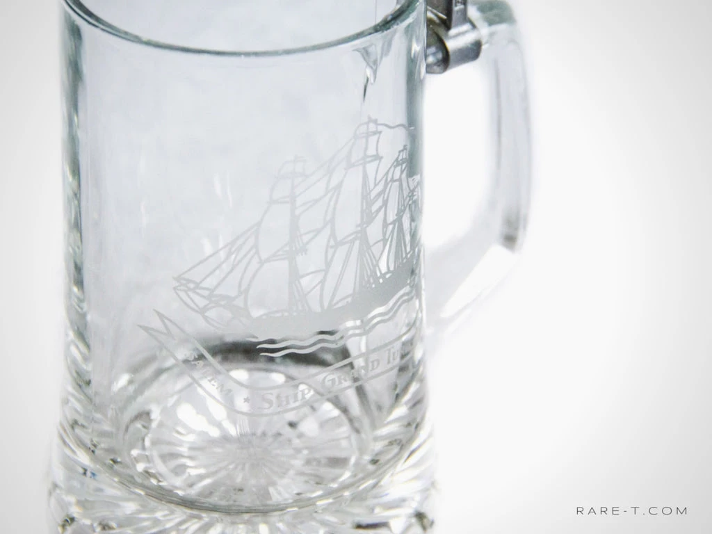 RARE-T Vintage Etched Glass 'Grand Turk 1786' Metal-Lidded Beer Stein 4 RARE-T Vintage Etched Glass 'Grand Turk 1786' Metal-Lidded Beer Stein
