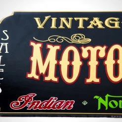 RARE-T Barware & Signs Traditional Wood Plank 'Gold Leaf Vintage Motorcycle' Dealership Sign