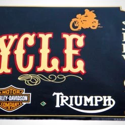 RARE-T Barware & Signs Traditional Wood Plank 'Gold Leaf Vintage Motorcycle' Dealership Sign