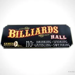 RARE-T Gold Leaf Billards Traditional Wood Plank Pool-Hall Sign