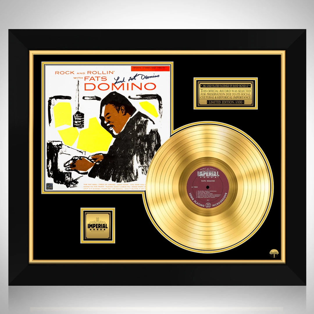 RARE-T Fats Domino - Rock And Rollin' With Fats Domino Gold LP Limited Signature Edition Studio Licensed Custom Frame Limited Edition Frames 1 RARE-T Fats Domino - Rock And Rollin' With Fats Domino Gold LP Limited Signature Edition Studio Licensed Custom Frame Limited Edition Frames