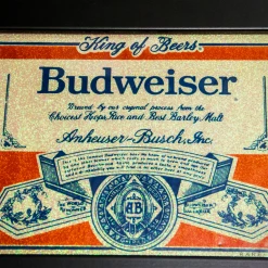 RARE-T Vintage Red Glass-Reverse Glitter 'Genuine Budweiser-King Of Beers' Bar Mirror/Advertisement Barware & Signs