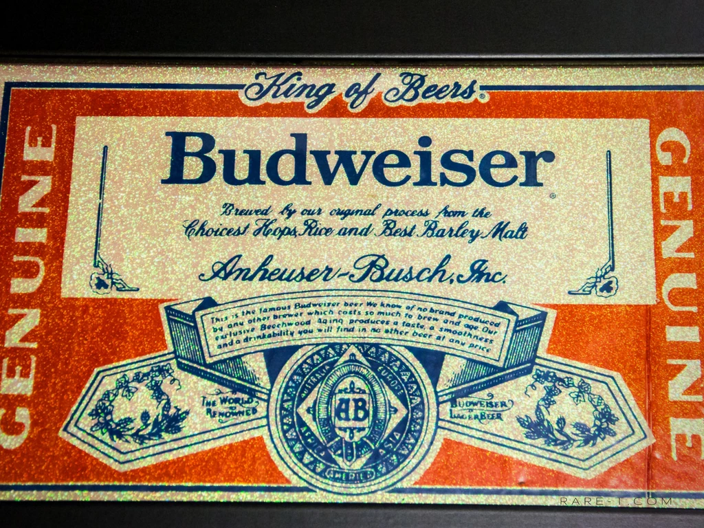 RARE-T Vintage Red Glass-Reverse Glitter 'Genuine Budweiser-King Of Beers' Bar Mirror/Advertisement Barware & Signs 2 RARE-T Vintage Red Glass-Reverse Glitter 'Genuine Budweiser-King Of Beers' Bar Mirror/Advertisement Barware & Signs