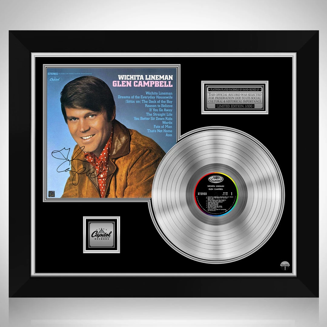 RARE-T Limited Edition Frames Glen Campbell Wichita Lineman Platinum LP Limited Signature Edition Studio Licensed Custom Frame 1 RARE-T Limited Edition Frames Glen Campbell Wichita Lineman Platinum LP Limited Signature Edition Studio Licensed Custom Frame