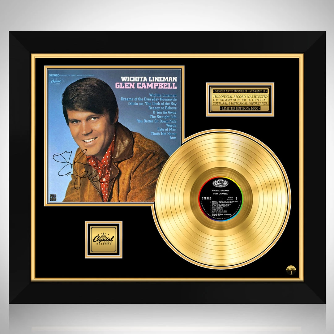 RARE-T Glen Campbell - Wichita Lineman Gold LP Limited Signature Edition Studio Licensed Custom Frame 1 RARE-T Glen Campbell - Wichita Lineman Gold LP Limited Signature Edition Studio Licensed Custom Frame