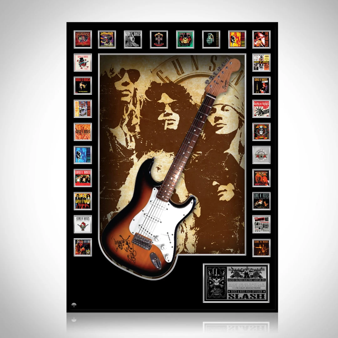 PPC Guns N 'Roses- Beckett Certified Hand-Signed Sunburst Fender Squier Guitar By Slash Custom Frame 1 PPC Guns N 'Roses- Beckett Certified Hand-Signed Sunburst Fender Squier Guitar By Slash Custom Frame