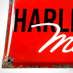 RARE-T Harley-Davidson Motorcycles Red Enamel Vintage Dealership Sign Barware & Signs