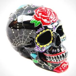RARE-T Handcrafted Colorful 'Tattoo Flash/Day Of The Dead Human Skull' Piggy Bank/Statue Collectible Statues 8 RARE-T Handcrafted Colorful 'Tattoo Flash/Day Of The Dead Human Skull' Piggy Bank/Statue Collectible Statues